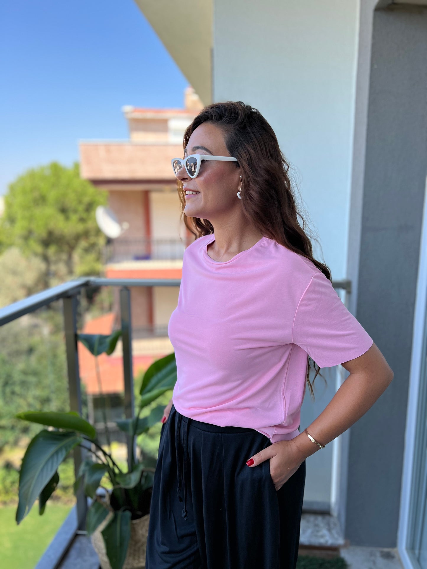 Oysh Pembe Yumuşak Kumaş Tişört
