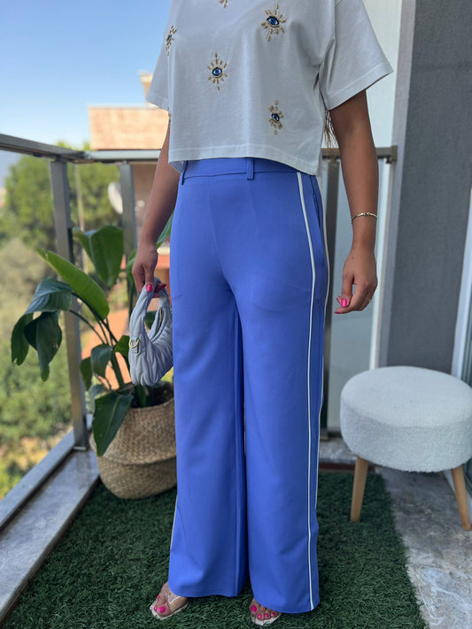 Yanı Yırtmaçlı Şeritli Double Pantolon